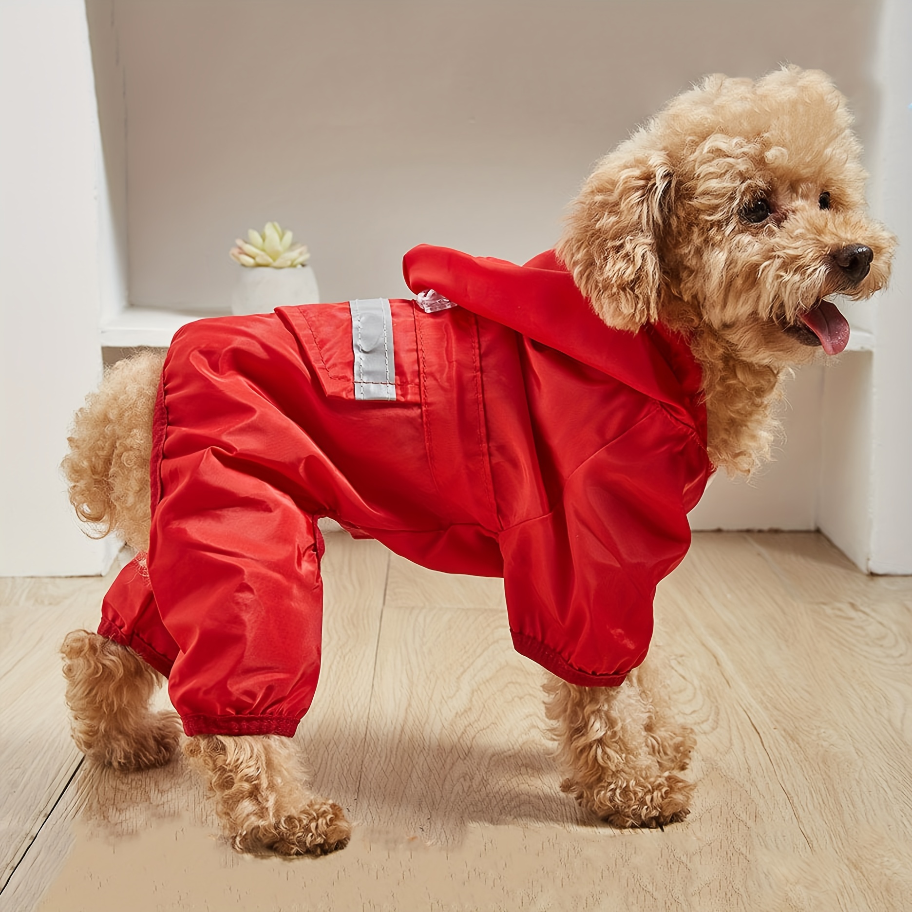 Capa de Chuva Refletiva – Reflective Waterproof Dog Raincoat For Small Breeds – Easy Snap Closure, Hand-Washable Spandex Jumpsuit