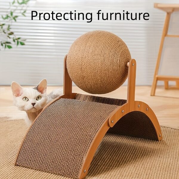 Brinquedo Arranhar para Gatos - Arch Bridge Shaped Cat Condo With Natural Sisal Ball - Image 7