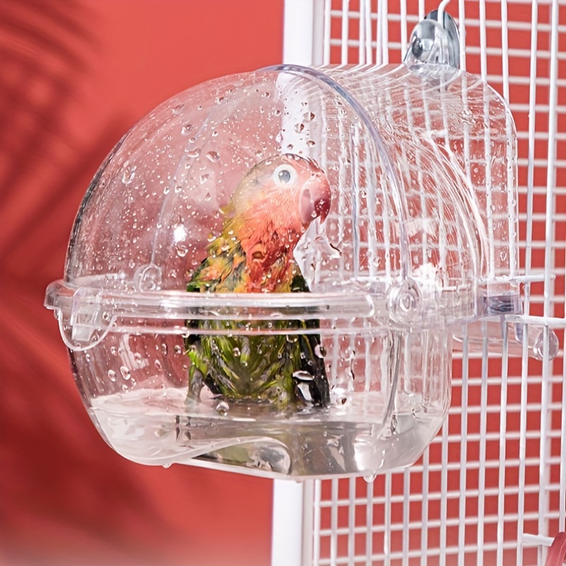 Banheira de Plastico Transparente para Passaros – Clear Plastic Bird Bath Tub With Hook-on Cage Attachment, Transparent Round Bird Bathing Bowl