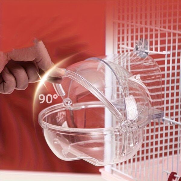 Banheira de Plastico Transparente para Passaros - Clear Plastic Bird Bath Tub With Hook-on Cage Attachment, Transparent Round Bird Bathing Bowl - Image 6