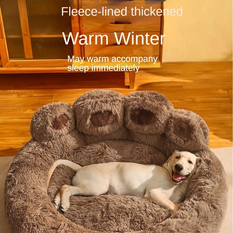 Cama Peluda Grande em Formato de Pata de Urso para Pets – 1pc Bear Paw Shape Plush Dog Bed
