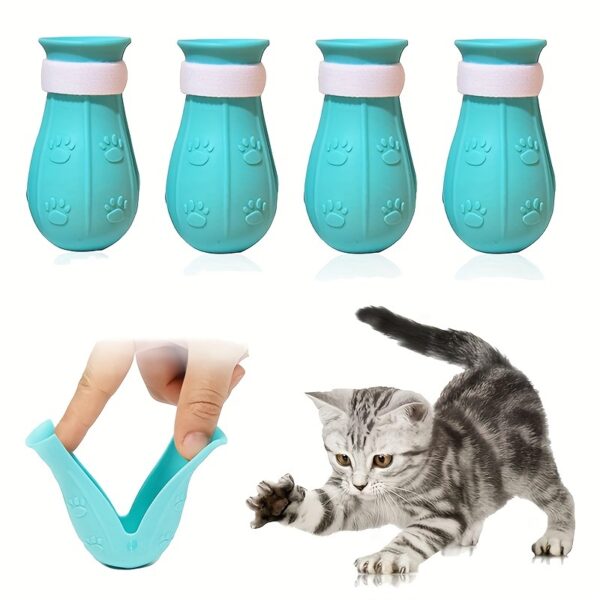 Proteção para Pés - 4-Piece Silicone Cat Paw Protectors - Anti-Scratch, Non-Electric, Ideal For Bathing