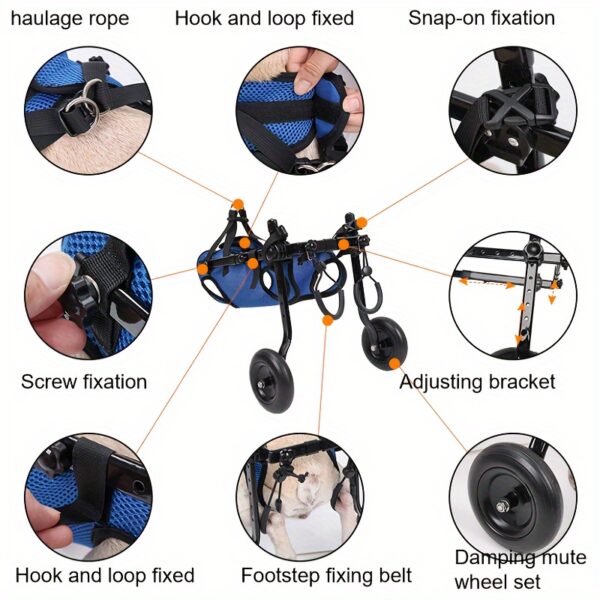 Cadeira de Rodas para Pequenos Pets - Small Pet Wheelchair For Back Legs, Dog Rehabilitation Walking Auxiliary Cart - Image 5