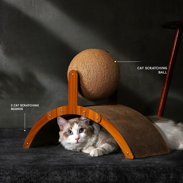 Brinquedo Arranhar para Gatos - Arch Bridge Shaped Cat Condo With Natural Sisal Ball - Image 6