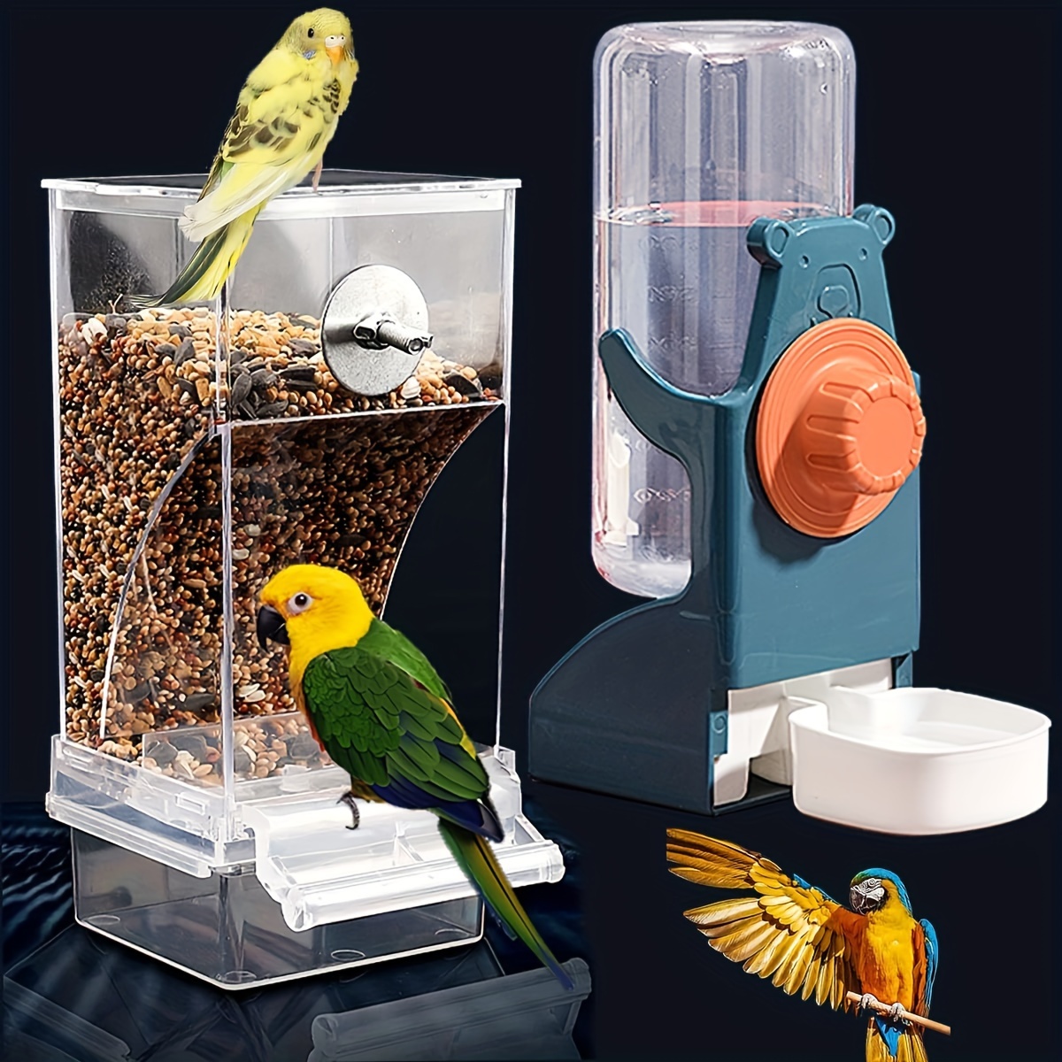 Alimentador Automatico para Passaros – Automatic Bird Feeder, Water Dispenser Set – Clear