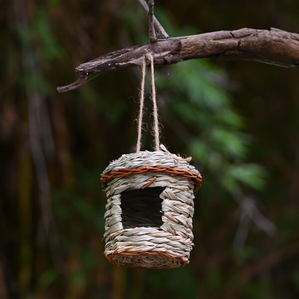 Ninho de Fibra Natural para Passaros - 1pc Natural Grass Woven Bird House, Hanging Garden Decoration Pet Straw Bird Nest Bird House - Image 4