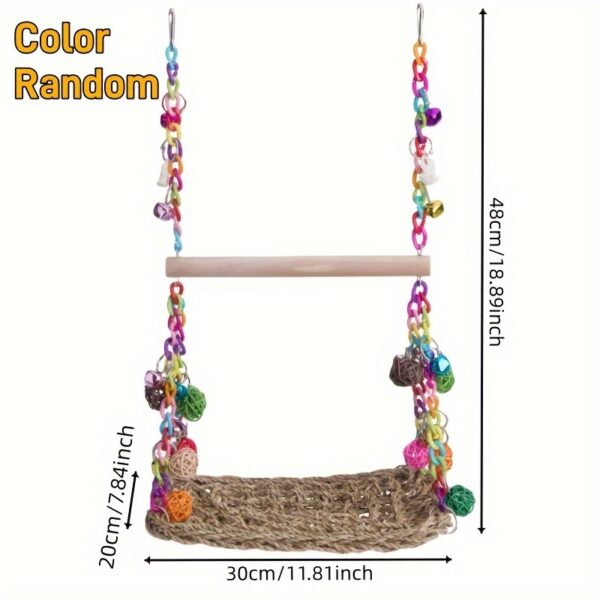 Baloiço de Rede para Passaros - 1pc Bird Supplies, Bird Hammock Swing With Rattan Ball Colorful Chain - Image 2