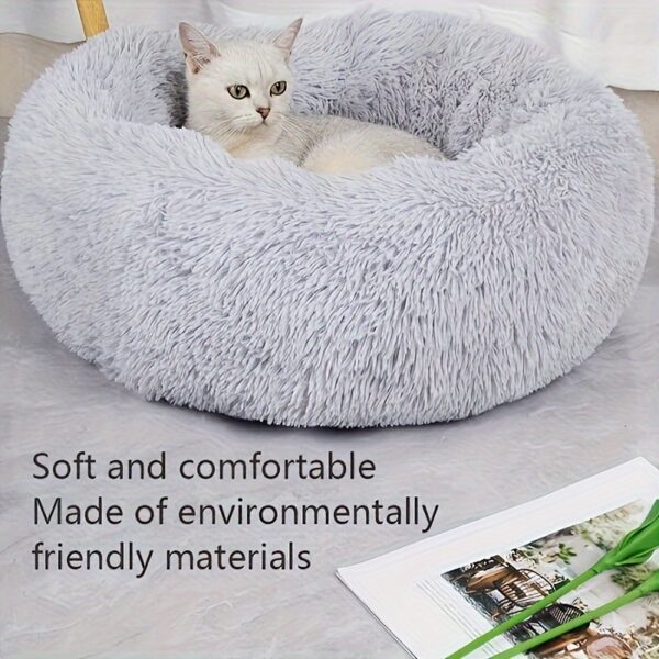 Cama de Plush Lavavel - 1pc Plush Pet Kennel Removable Washable Soft Cat Nest Winter Warm Round Cat Bed Pet Supplies - Image 5