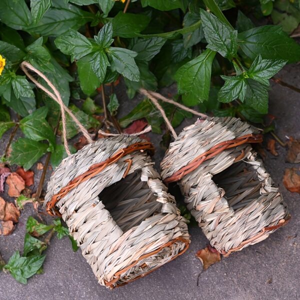 Ninho de Fibra Natural para Passaros - 1pc Natural Grass Woven Bird House, Hanging Garden Decoration Pet Straw Bird Nest Bird House - Image 5