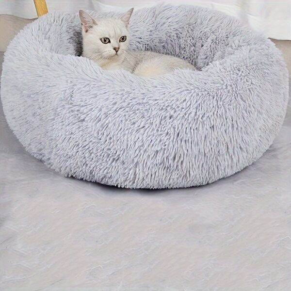 Cama de Plush Lavavel - 1pc Plush Pet Kennel Removable Washable Soft Cat Nest Winter Warm Round Cat Bed Pet Supplies - Image 8