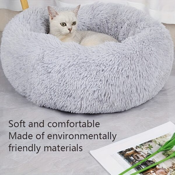 Cama de Plush Lavavel - 1pc Plush Pet Kennel Removable Washable Soft Cat Nest Winter Warm Round Cat Bed Pet Supplies - Image 7