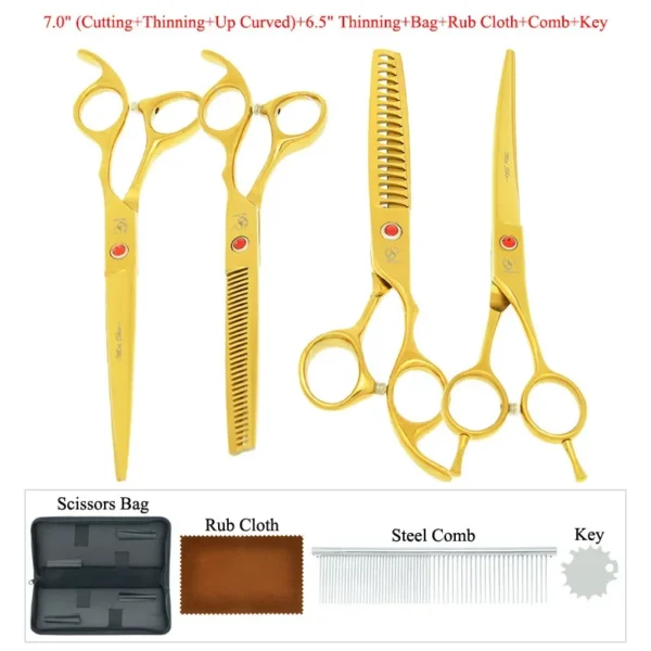 Jogo de Tesouras Gold - 7 inch Meisha Professional Pet Grooming Scissors Set Dog Haircut Shears - Image 16