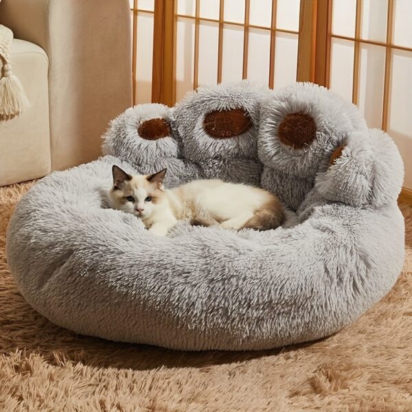 Cama Peluda Grande em Formato de Pata de Urso para Pets - 1pc Bear Paw Shape Plush Dog Bed - Image 4