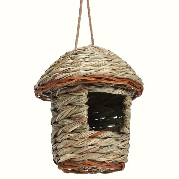Ninho de Fibra Natural para Passaros - 1pc Natural Grass Woven Bird House, Hanging Garden Decoration Pet Straw Bird Nest Bird House - Image 8