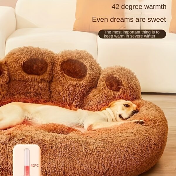 Cama Peluda Grande em Formato de Pata de Urso para Pets - 1pc Bear Paw Shape Plush Dog Bed - Image 7