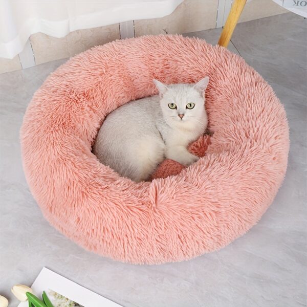 Cama de Plush Lavavel - 1pc Plush Pet Kennel Removable Washable Soft Cat Nest Winter Warm Round Cat Bed Pet Supplies - Image 3