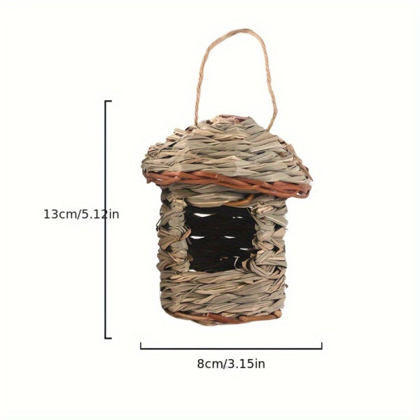 Ninho de Fibra Natural para Passaros - 1pc Natural Grass Woven Bird House, Hanging Garden Decoration Pet Straw Bird Nest Bird House - Image 3