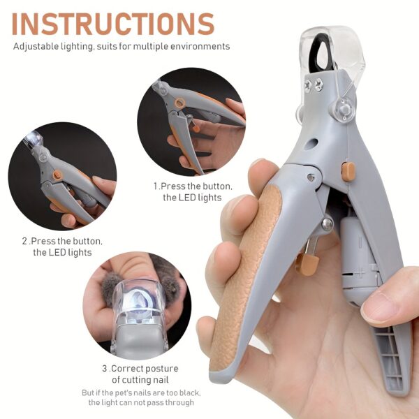 Cortador de Unhas - Pet Nail Clipper With LED Light, Dog And Cat Nail Scissor With Stainless Steel Non-slip Silicone Handle - Image 6