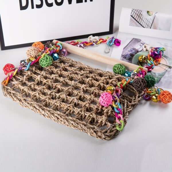 Baloiço de Rede para Passaros - 1pc Bird Supplies, Bird Hammock Swing With Rattan Ball Colorful Chain - Image 4